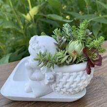可爱女孩设计的多功能硅胶模具，用于制作多肉花盆、笔筒、烛台等。 - 白色 - 查看 8