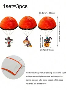 1 套（3 件） - 蜂巢降落伞吊坠，纸蜂巢降落伞设计创意纸卡图案吊坠，万圣节派对花园场景装饰道具 - 彩色 - 查看 12