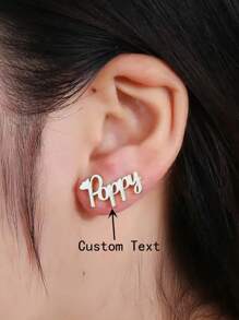 女士定制迷你心形带名字耳钉可爱珠宝不锈钢个性化首字母名字耳环礼物 - 鍍白金 - 查看 1