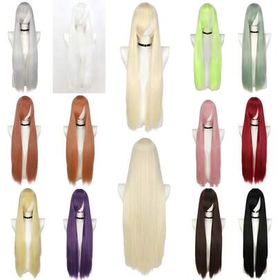 1顶合成假发，直长发，97厘米/38.2英寸，多色，耐热，适合角色扮演及各种场合