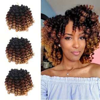 3 Packs Wand Curl Crochet Braids Hair Ombre Brown Jamaican Bounce Crochet Hair 8 '' 12'' Black Hair Wand Curl Jamaican Braids Ringlet Twist Hair Extension Crochet Hair(1pack 3packs)