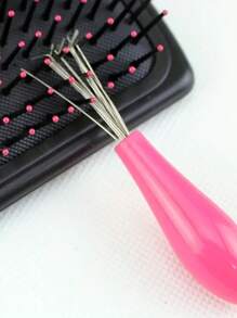 1pc Hair Brush Cleaner Tool Hairbrush Cleaning Rake Hair Brush Cleaner Hair Dirt Remove Comb Embedded Tool Salon Home Pick Plastic Handle - Multicolor - View 12