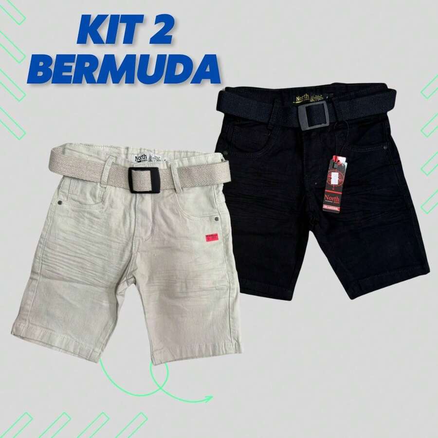 Children's Twill Bermuda Shorts Kit For Boys Black/Sand - màu đen - Xem 1