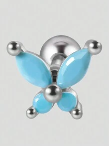 1PC Stainless Steel Cz Butterfly Ear Tragus Cartilage Turquoise Butterfly Lobe Helix Daith Earrings Piercing Body Jewelry - As Shown - View 12