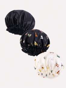 3 件装女士多色缎面蕾丝边睡帽睡帽化妆帽适合日常使用 - 彩色 - 查看 13