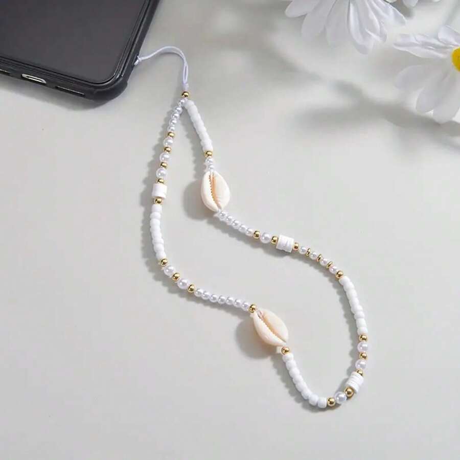 1 buc. Șnur de telefon decorativ cu scoici în stil boem, mărgele de lut și perle artificiale, cadouri pentru mamă, familie, prieteni, ziua de naștere, pandantiv de telefon de sărbători, lanț de telefon