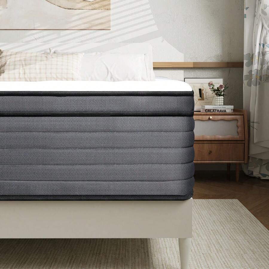 10/12/14 Inch Twin Full Queen King Mattress Gel Memory Foam Spring Hybrid Mattress In A Box - Dark Grey - View 1