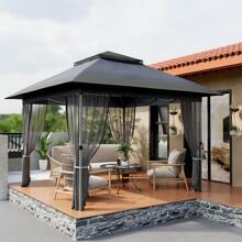 12'x12' Softtop Gazebo, Outdoor Pop Up Gazebo With Mosquito Netting, Party Tent & Shelter With Double Roofs For Gardens, Patios, Lawns