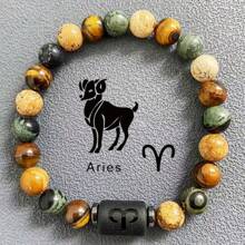 1 Stück Obsidian Armband mit Zwölf Tierkreiszeichen Perlen, Geschenk zum Vatertag, geeignet für Unisex Familie, Freunde - Schwarz - Übersicht 2