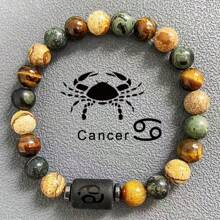 1 Stück Obsidian Armband mit Zwölf Tierkreiszeichen Perlen, Geschenk zum Vatertag, geeignet für Unisex Familie, Freunde - Schwarz - Übersicht 3