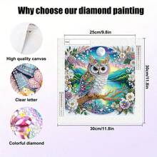 DIY 钻石画套件（无框） - 猫头鹰图案 5D 局部特殊形状钻石画手工马赛克，适用于家居墙面装饰，30 * 30 厘米/11.81 * 11.81 英寸