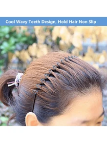 1/2 PCS Metal Hair Band For Men Headband Women Hair Bands Men Unisex Black Wavy Spring Outdoor Sports Headbands For Men's Hair Band Hoop Clips Women Accessories Simple Elastic Non Slip Head Band Headwear - Black - View 6