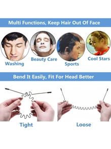 1/2 PCS Metal Hair Band For Men Headband Women Hair Bands Men Unisex Black Wavy Spring Outdoor Sports Headbands For Men's Hair Band Hoop Clips Women Accessories Simple Elastic Non Slip Head Band Headwear - Black - View 3