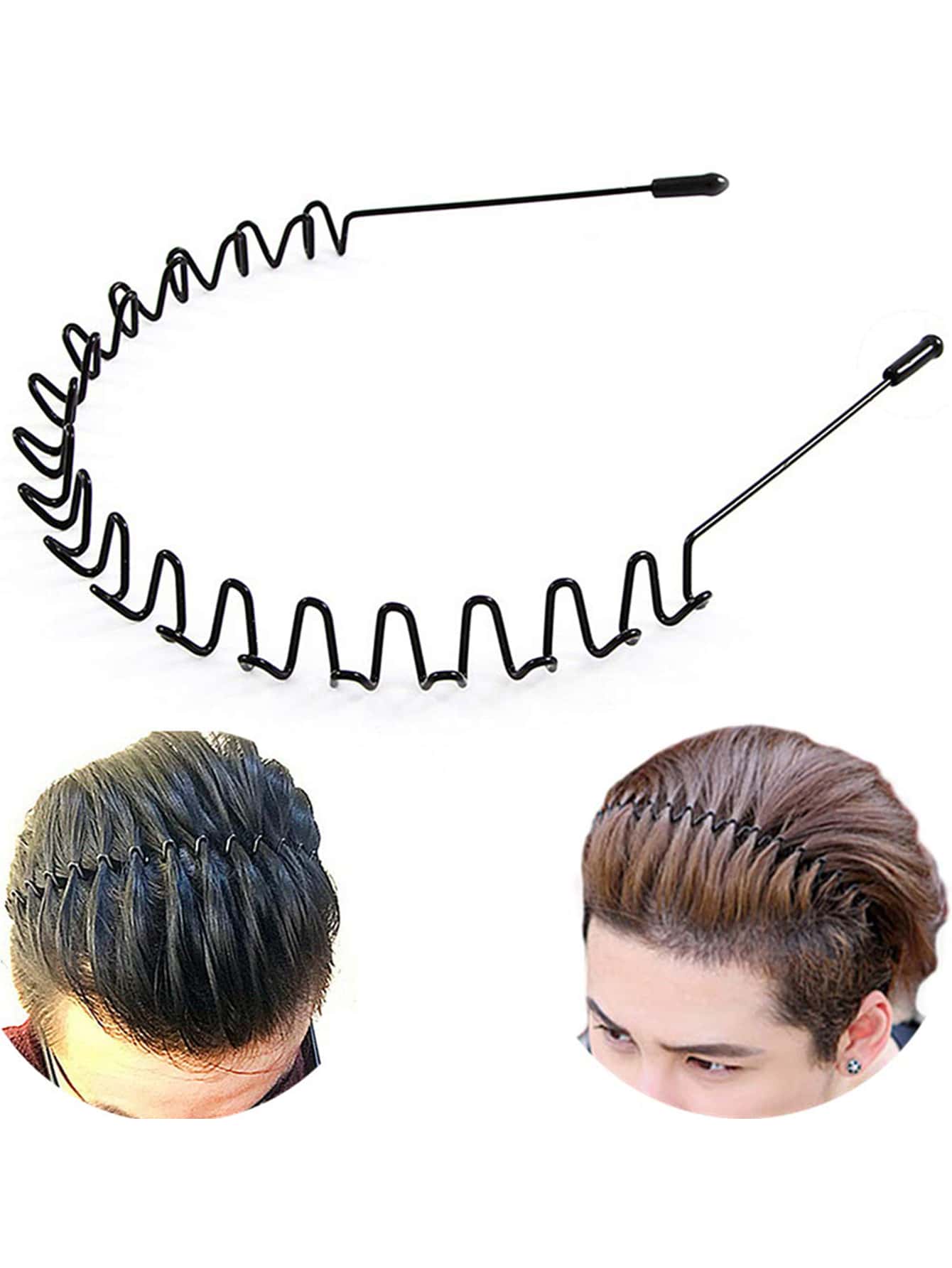 1/2 PCS Metal Hair Band For Men Headband Women Hair Bands Men Unisex Black Wavy Spring Outdoor Sports Headbands For Men's Hair Band Hoop Clips Women Accessories Simple Elastic Non Slip Head Band Headwear - Black - View 1