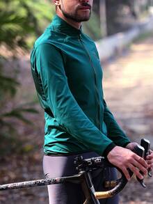 Chaqueta para ciclismo a prueba de viento y resistente al agua con bolsillos, unisex, para primavera y otoño, transpirable, cortavientos para bicicleta de montaña/carretera, manga larga con bolsa de almacenamiento desmontable de la marca LAMEDA - Verde Oscuro - Ver 7