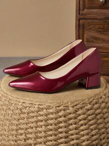 MonaNise Women's Fashion Green Pointed-Toe Low Vamp Turquoise Stonelike Apricot Mule Pumps, Suitable For Vacation, Travel, Shopping, Outdoor, Retro, Casual, Versatile, High-End Black Slip-On Shoes - Burgundy - View 5