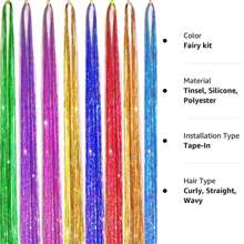 Hair Tinsel Kit, 12 Colors Tinsel Hair Extensions With Tools, Glitter Fairy Hair Sparkingly Hairpiece For Party Halloween Christmas New Year - Multicolor - View 4