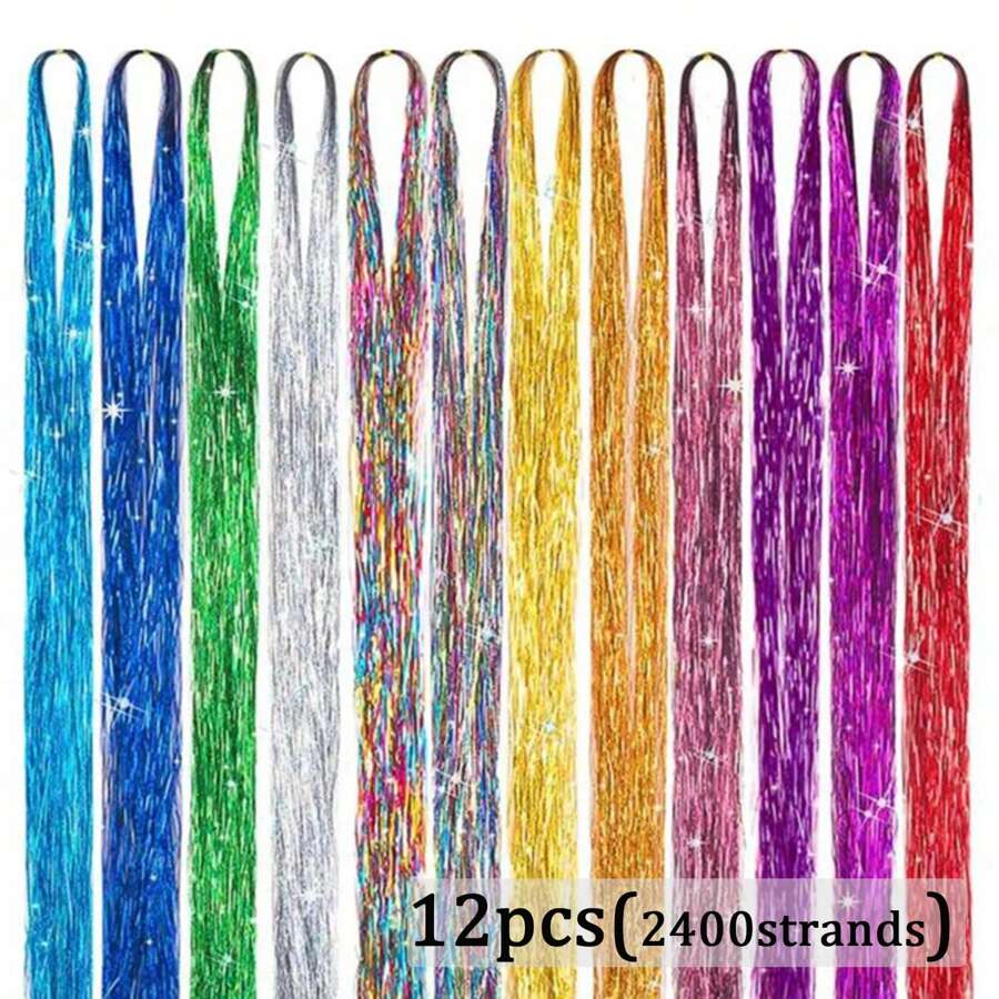 Hair Tinsel Kit, 12 Colors Tinsel Hair Extensions With Tools, Glitter Fairy Hair Sparkingly Hairpiece For Party Halloween Christmas New Year