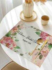 1pc Customized Flower Text Placemat, Heat Resistant Kitchen Dining Table Mat, Home Party Decor