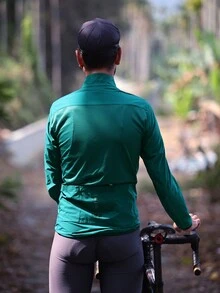 Chaqueta para ciclismo a prueba de viento y resistente al agua con bolsillos, unisex, para primavera y otoño, transpirable, cortavientos para bicicleta de montaña/carretera, manga larga con bolsa de almacenamiento desmontable de la marca LAMEDA - Verde Oscuro - Ver 6
