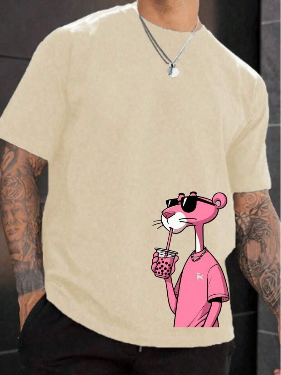 Unisex T-Shirt Pink Panther Men's Shirt Launch 100% Cotton - 米色 - 查看 1
