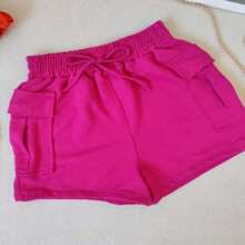 Shorts Bermuda Cargo Moletinho High Waist Super Model 2024 - 玫紅色 - 查看 2