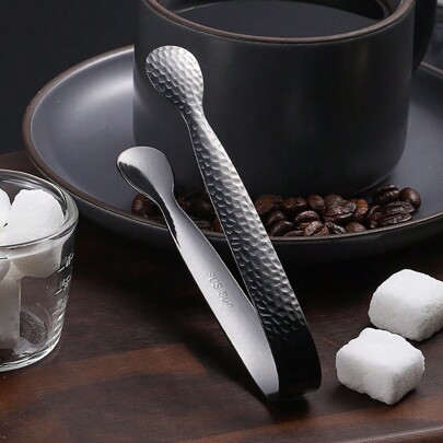 1pc Premium Hammered Stainless Steel Ice Tongs, Suitable For Bar Ice Cubes/Sugar Cubes/Lemon, For Outdoor, Camping, Gift For Father