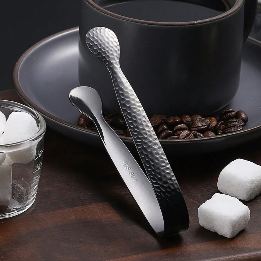 1pc Premium Hammered Stainless Steel Ice Tongs, Suitable For Bar Ice Cubes/Sugar Cubes/Lemon, For Outdoor, Camping, Gift For Father - Multicolor - View 1