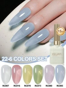 XEIJAYI 6 件 15ML 凝胶指甲油入门套装 6 种颜色 黑色 白色 粉色 绿色 可浸泡 无需擦拭 指甲油套装 适合所有季节