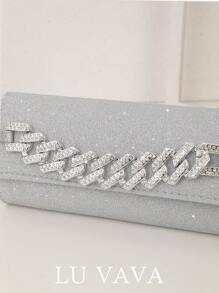 1 pieza Bolso de lujo silencioso y de moda con decoración de cadena, adecuado para uso diario, fiestas nocturnas y banquetes, bodas, vacaciones - Plateado - Ver 5