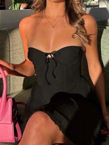 Women Plain Simple Daily A-Line Camisole Dress - Black - View 3