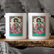 1pc, Inner Colored Ceramic Coffee Mug 11 Oz, Double-Sided Print Coffee Cups Tea Cup With Colorful Handle, The Mom, Tarot Card Mug, Gifts For Tarot Lovers, Perfect Summer Winter Drinkware Gift, Safe & Comfortable Grip, Room Decor, Home Decor, Party Gift, Birthday Gift, Holiday Gifts, Friend Gift Idea, Novelty Gift, Reusable Coffee Mug For Party, Office Mug, Room Decor House Warming Gifts New Home - 黑色 - 查看 4
