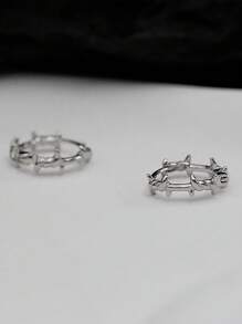 1 par de pendientes con forma de anillos de alambre - Plateado - Ver 4