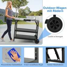 Grill Table, 3-Tier Mobile Dining Table Cart With Adjustable Shelf, Cell Phone Holder, Spice Rack, Towel Rack, Garage Shelf, Bag Holder & Hooks, Dining Table Work Table For BBQ Grill - Black - View 4