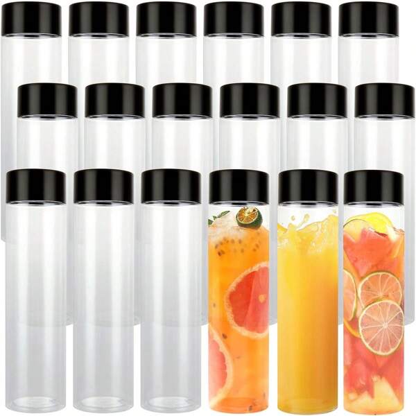 6 Packs 13.6 OZ (400 Ml) Clear PET Plastic Juice Bottles With Black Lids- Plastic Smoothie Bottles Ideal For Juice, Milk And Other Beverage,Empty Plastic Juice Bottles With Leak-Proof Caps Clear Water Bottle, For Outdoor, Camping