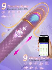 Vibrador con dildo con movimiento de embestida, control por aplicación, estimulador vaginal y de punto G, masajeador automático ascendente y descendente, retráctil, juguete sexual para adultos mujeres