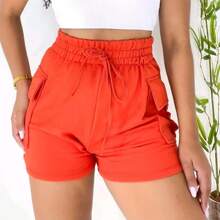 Shorts Bermuda cargo Moletinho cos alto super na moda modelo 2024 - Laranja Queimado - Visão 1