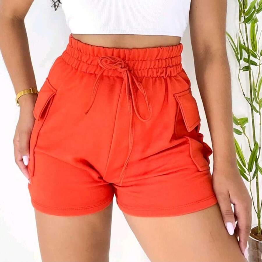 Shorts Bermuda cargo Moletinho cos alto super na moda modelo 2024 - Laranja Queimado - Visão 1