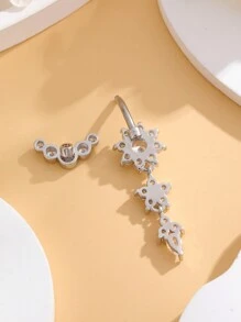 1 pieza Arete de ombligo de acero inoxidable de 3 niveles con 18 piezas de circonita cúbica, nuevo diseño de media luna, 5 piezas de diamantes, joyería clásica de perforación del ombligo para uso diario