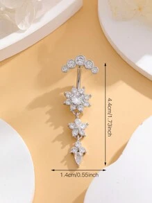 1 pieza Arete de ombligo de acero inoxidable de 3 niveles con 18 piezas de circonita cúbica, nuevo diseño de media luna, 5 piezas de diamantes, joyería clásica de perforación del ombligo para uso diario