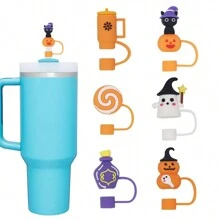 1 nắp đậy ống hút Halloween 3D cho cốc, hình bí ngô bằng silicon, đầu ống hút ma tương thích với cốc 30 & 40oz có tay cầm, nắp ống hút chống bụi 10mm 0,4in có thể tái sử dụng, trang trí phòng tại nhà, tiệc Halloween, quà tặng Giáng sinh - Nhiều màu - Xem 1
