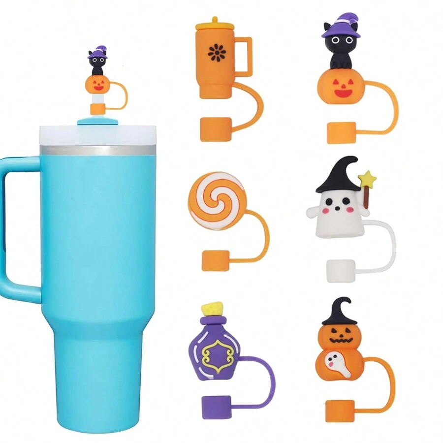 1 nắp đậy ống hút Halloween 3D cho cốc, hình bí ngô bằng silicon, đầu ống hút ma tương thích với cốc 30 & 40oz có tay cầm, nắp ống hút chống bụi 10mm 0,4in có thể tái sử dụng, trang trí phòng tại nhà, tiệc Halloween, quà tặng Giáng sinh - Nhiều màu - Xem 1