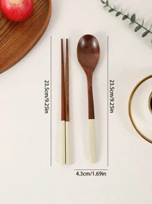 1set Colorful Wooden Spoon And Chopsticks Set, For Everyday Dining Christmas Gift,School Supplies - Multicolor - View 2