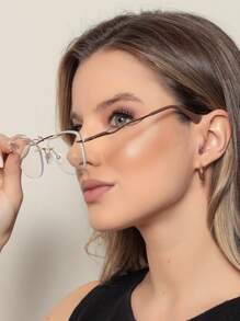 WOMEN'S RIMELESS EYEGLASSES FRAME OVAL KITTEN LAUNCH - 金色配咖啡 - 查看 3