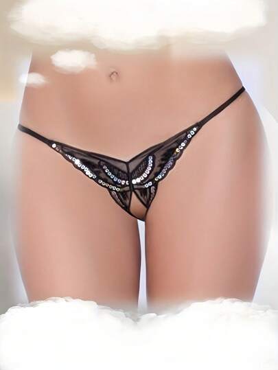 Sexy Lingerie Large Size Sexy Embroidered Open Crotch Thong Women's Underwear Sexy Transparent Non Slip T Pants