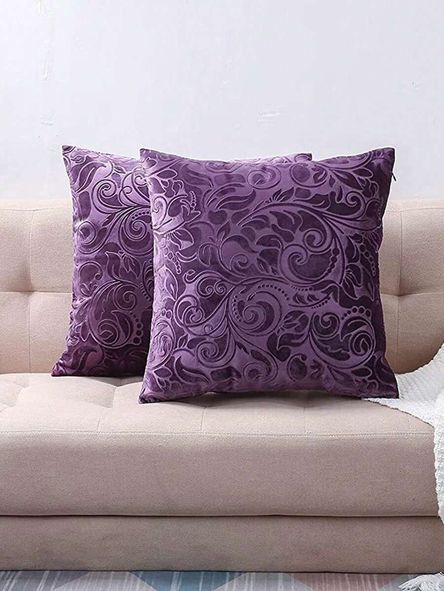 1 件重磅天鹅绒压花抱枕套，经典花卉浮雕天鹅绒面料，欧式枕套，欧式抱枕套，室内/室外 - （18 英寸 X 18 英寸），红色） - 紅色 - 查看 1