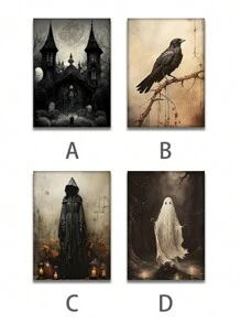 1 件，帆布印刷画，现代艺术，鬼屋海报，帆布万圣节装饰，万圣节乌鸦壁画，恐怖鬼魂万圣节版画，房间装饰用品，无框墙面艺术海报，客厅沙发背景装饰，门厅走廊装饰，家居装饰，卧室装饰，浴室装饰，房间装饰，办公室装饰，学校装饰，艺术礼品，PVC 硬管包装 - 彩色 - 查看 10