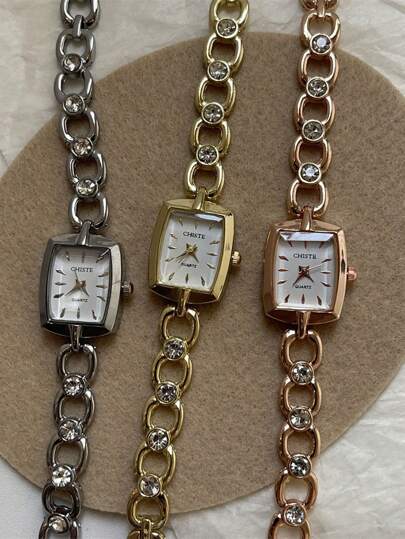 1pc Minimalist Small Square Dial Chain Watch, Appearance High School/College Girls, Vintage Aesthetic Quartz Horloge (Slight Difference May Occur Compared To Photos Due Lighting Angle During Photography) view 2