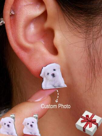 Customized Pet Earrings, Personalized Engraved Colorful Pet Portraits On Stainless Steel Pet Earrings, Unique Gifts For Pet Lovers