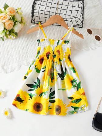 Young Girls Sleeveless Dress Young Girl  Sunflower Flower Princess Dress Young Girls Beach Slip Dress